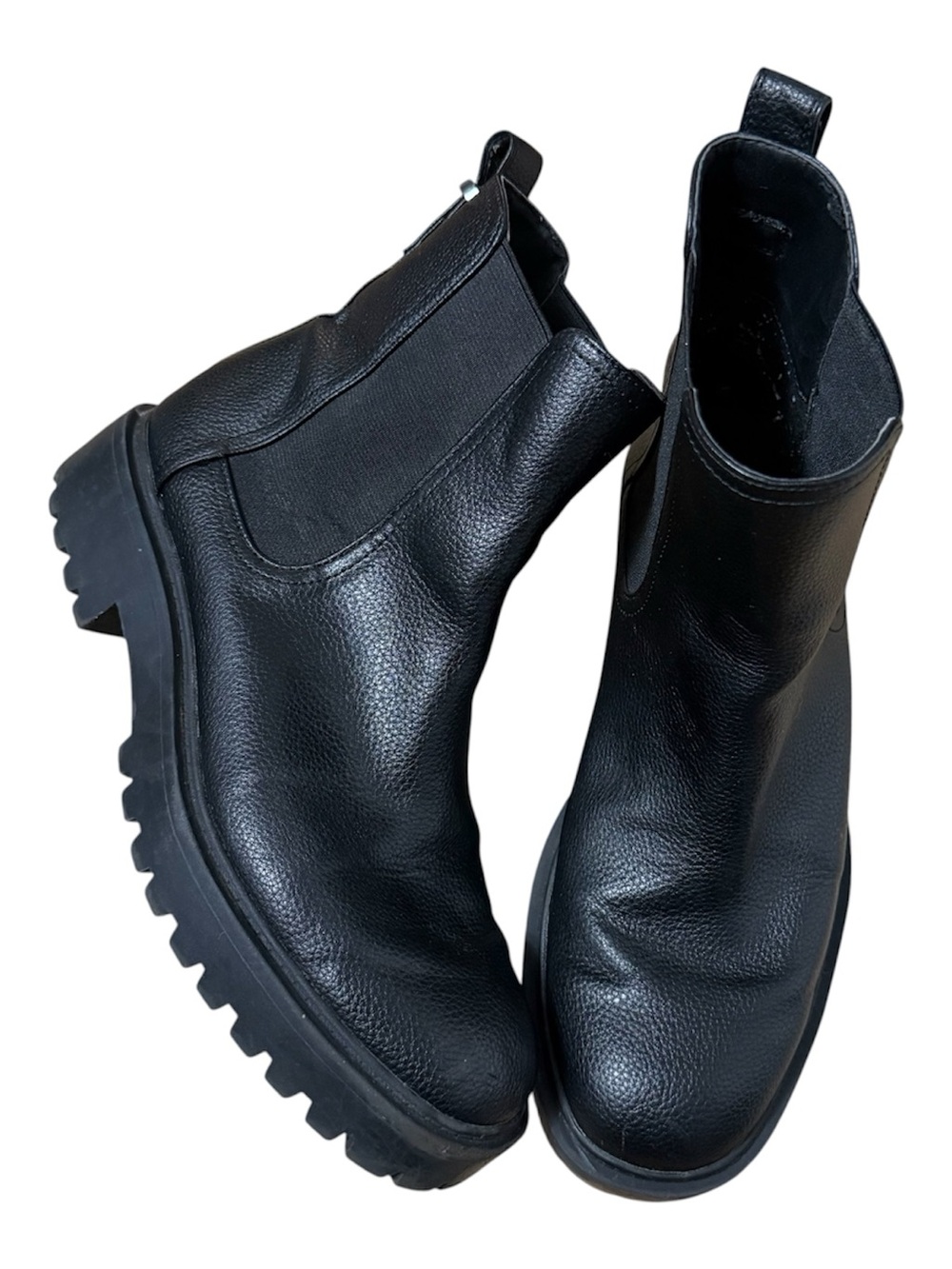 Kenneth Cole Y2K Chunky Vegan Leather Salas Lug Chelsea Boots Women's 7.5 Black